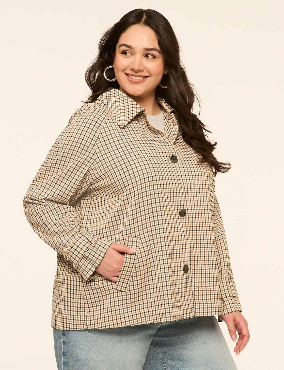 plaid button-front collared jacket