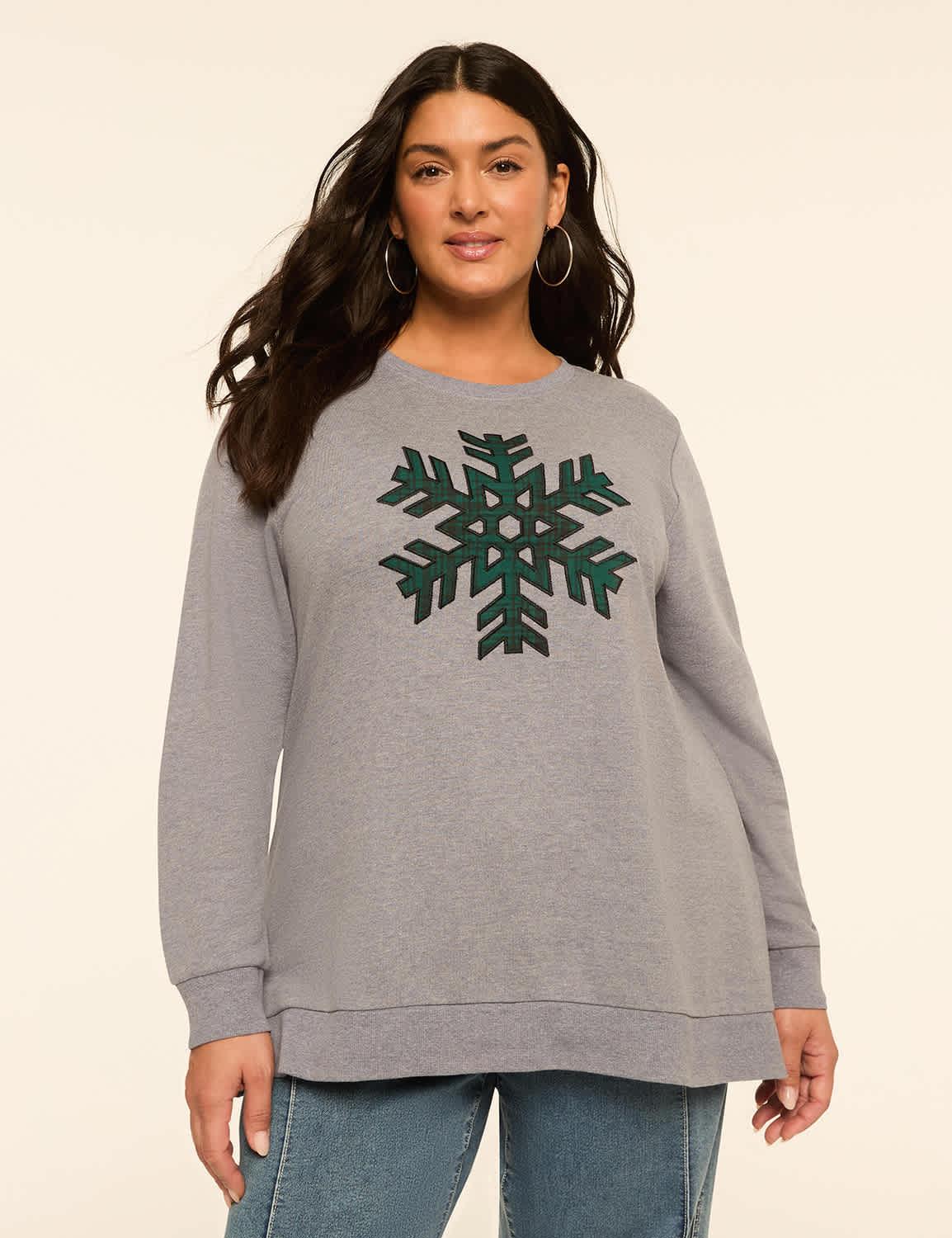plaid snowflake graphic sweatshirt