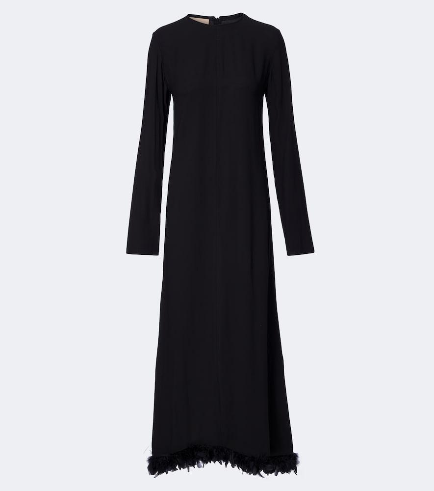 plan c feather-trimmed gown