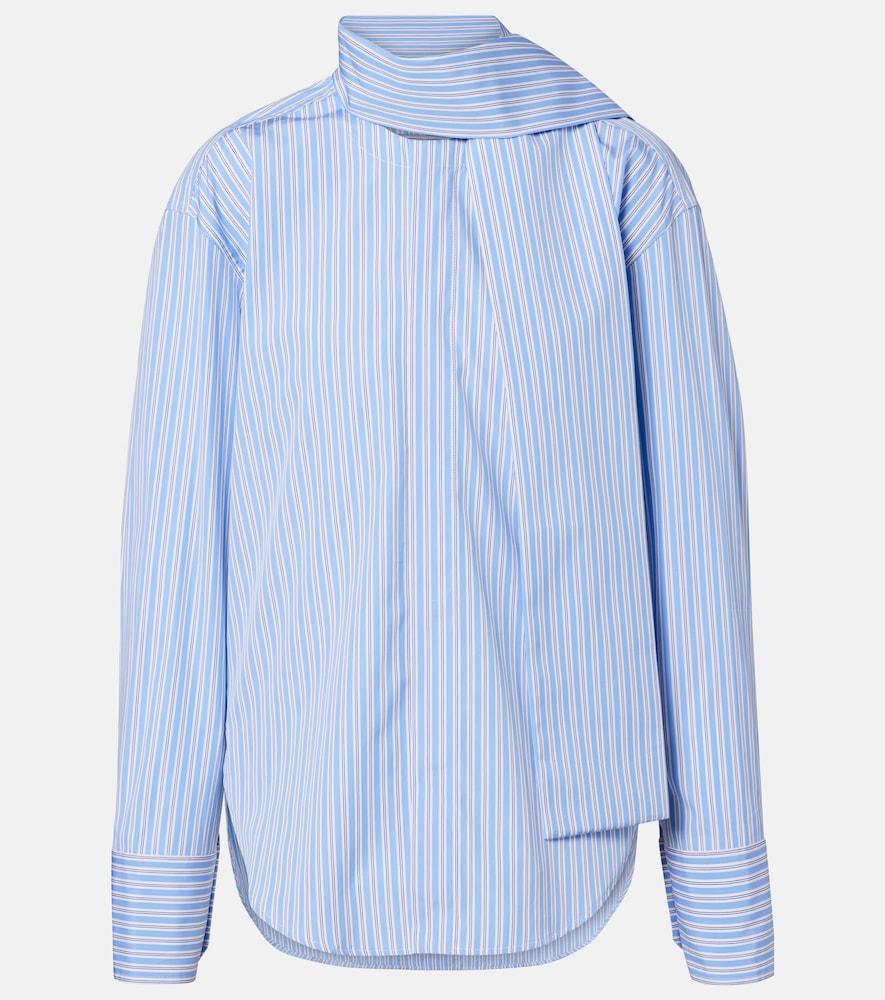 plan c scarf-detail striped cotton shirt