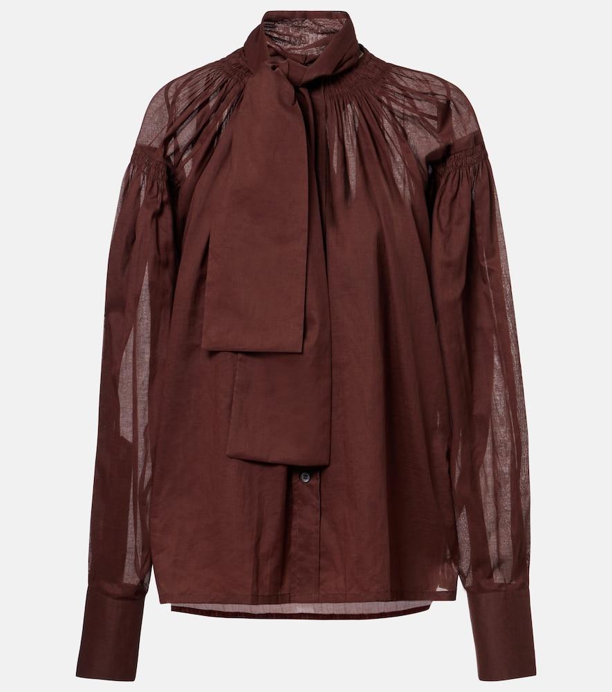 plan c tie-neck cotton blouse