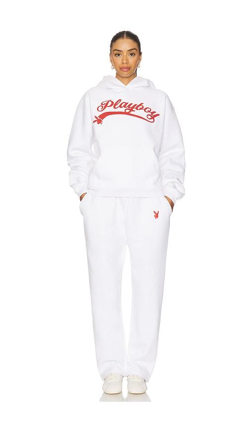 playboy logo hoodie and sweatpant set in white. - size l (also in s, xl/1x)