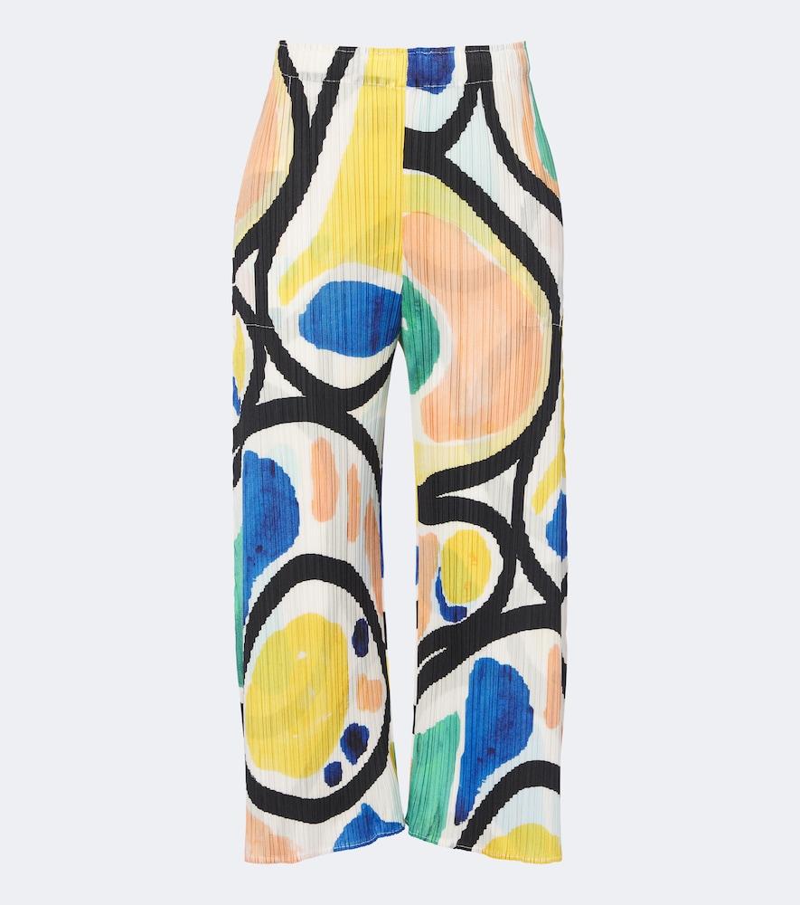 pleats please issey miyake roll pleated printed wide-leg pants
