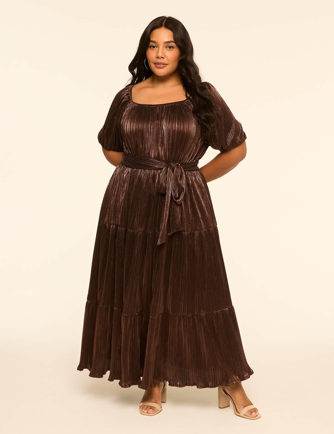 plisse tiered midi dress