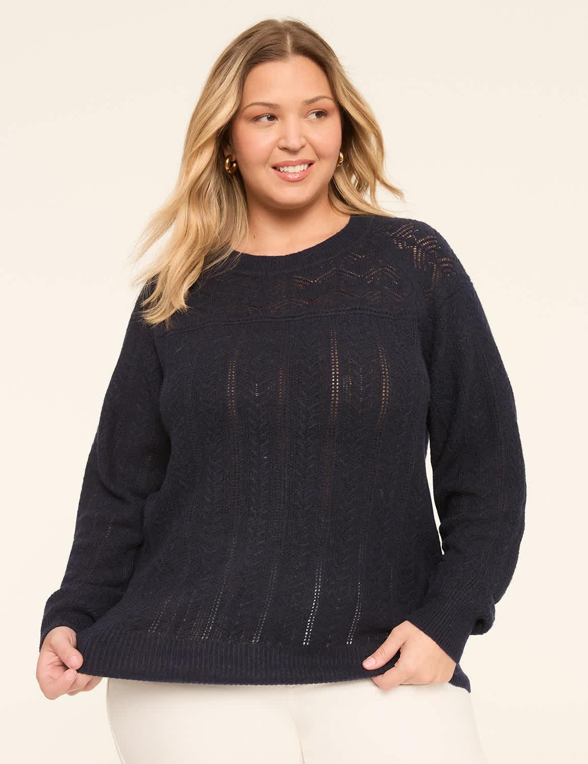 pointelle crew-neck pullover sweater