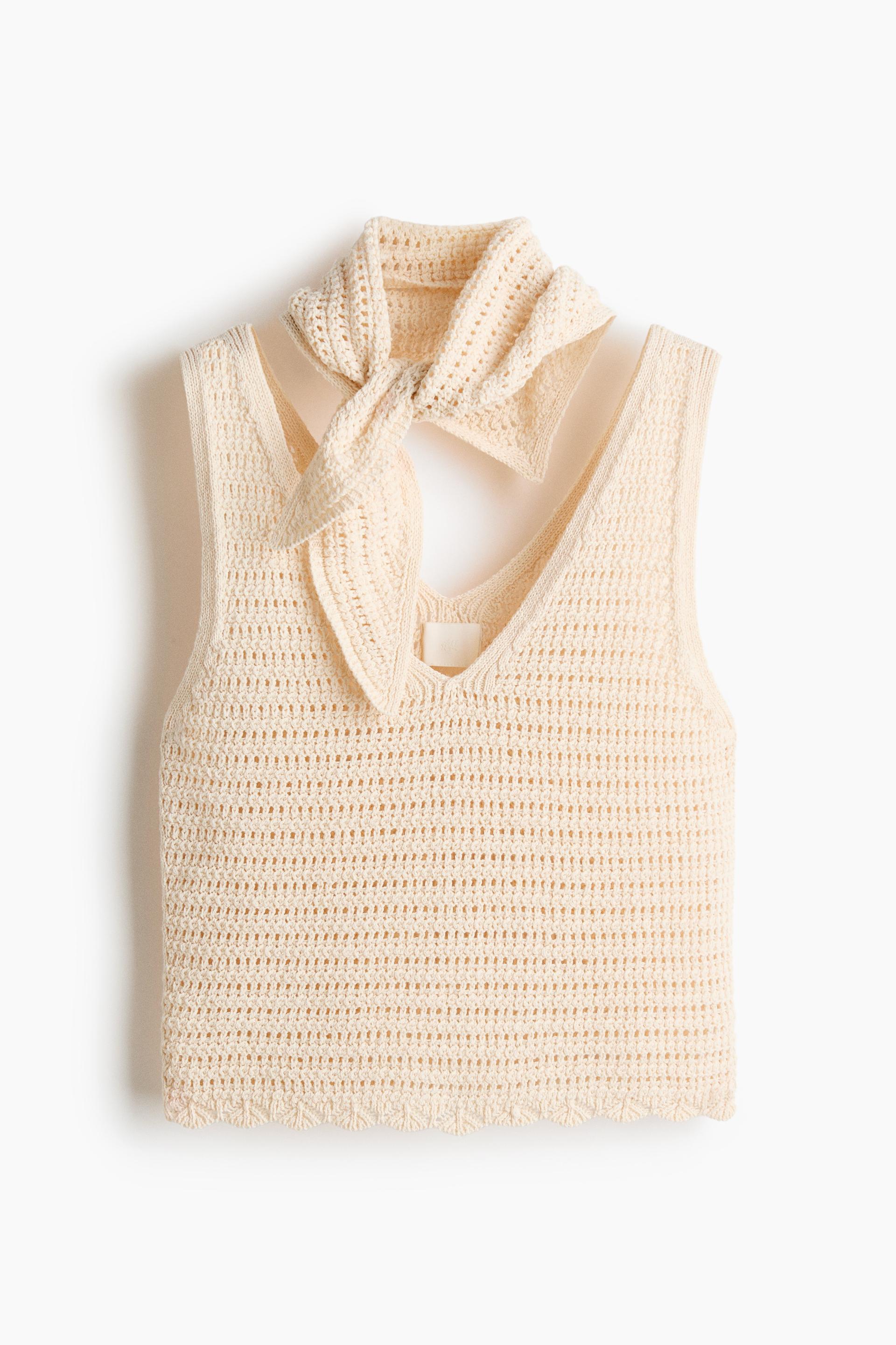 pointelle-knit top with scarf