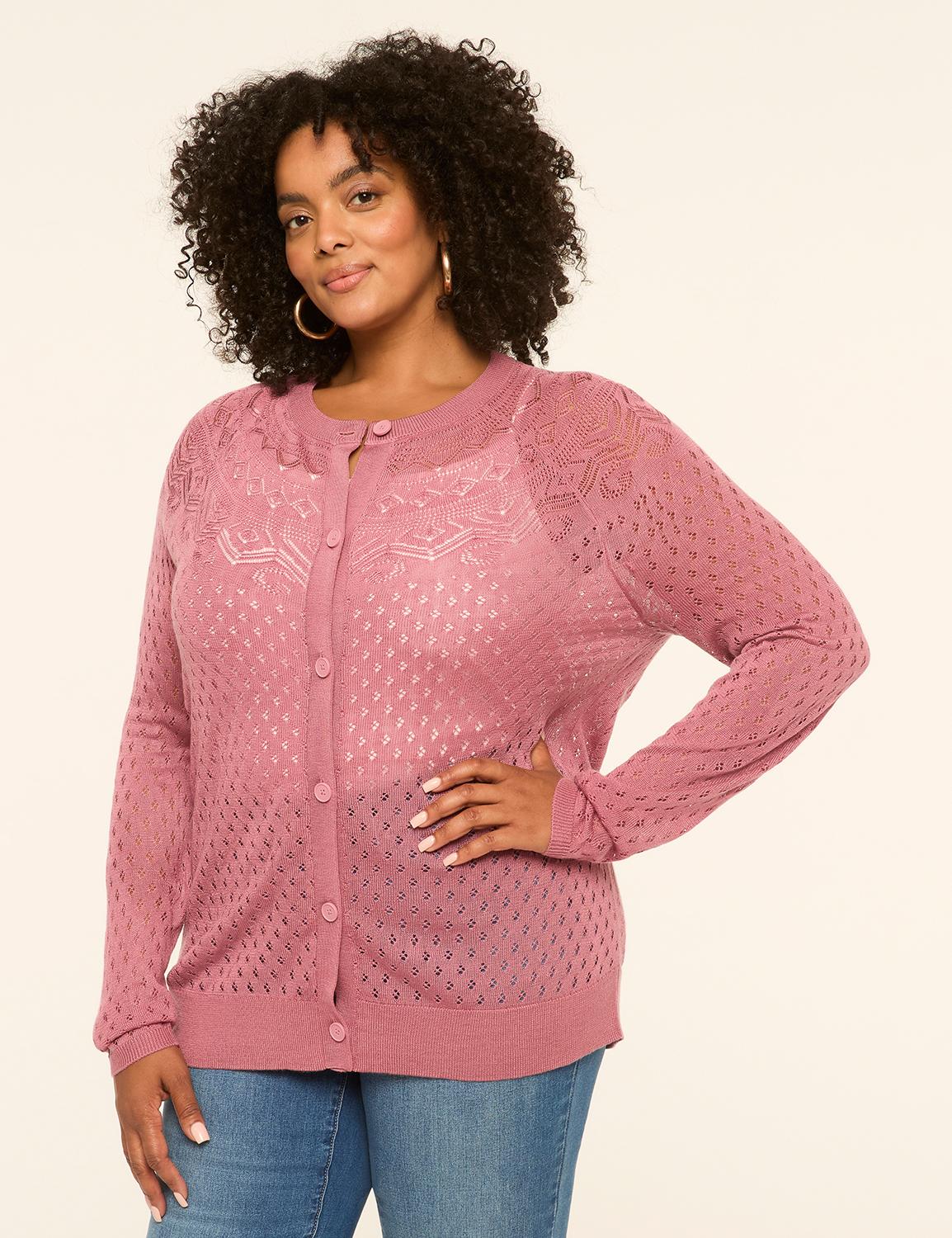 pointelle-stitch button-front cardigan