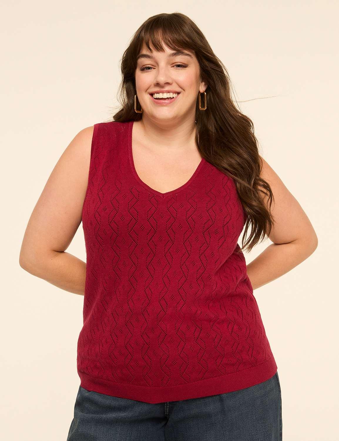 pointelle-stitch v-neck sweater tank