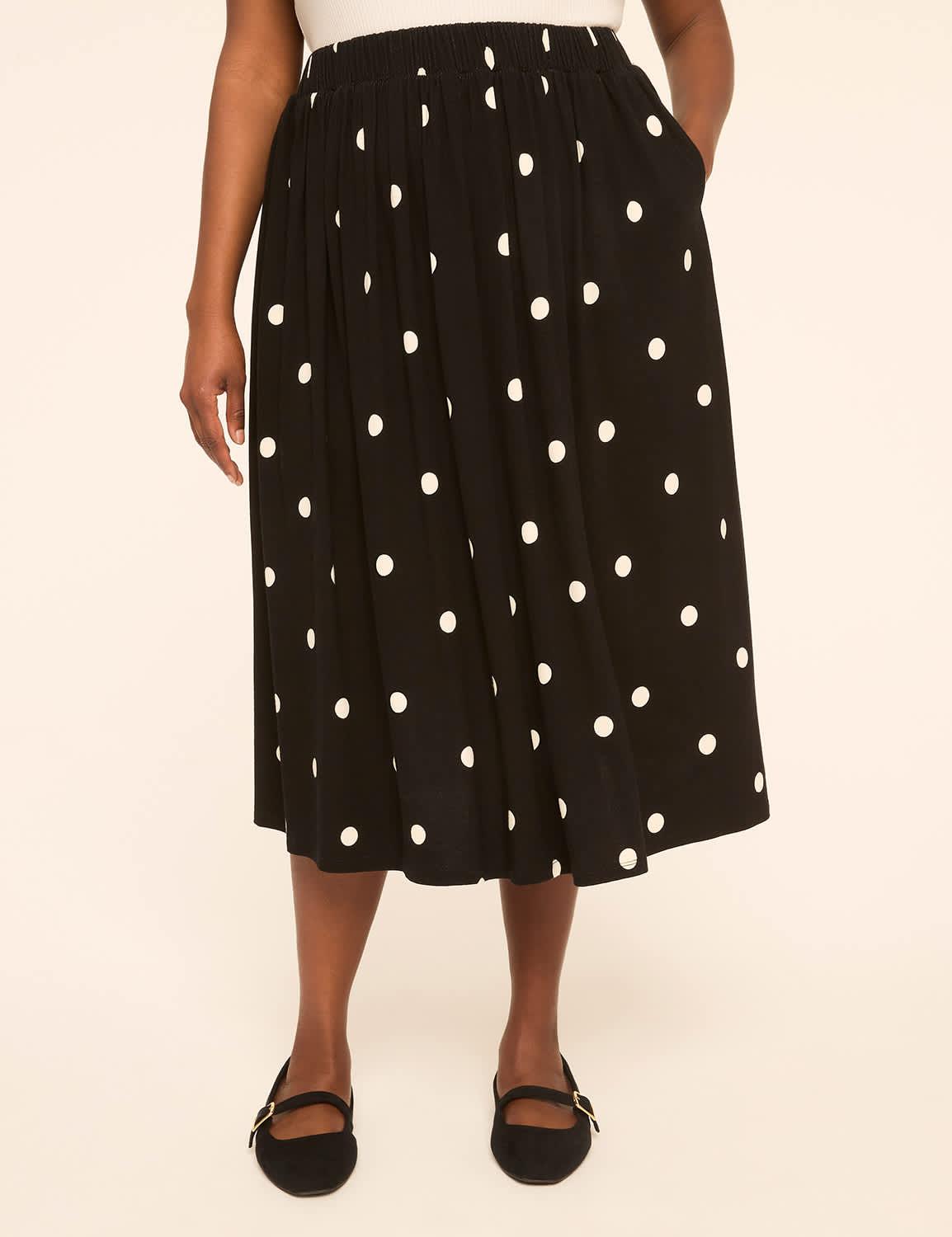 polka dot crepe midi skirt