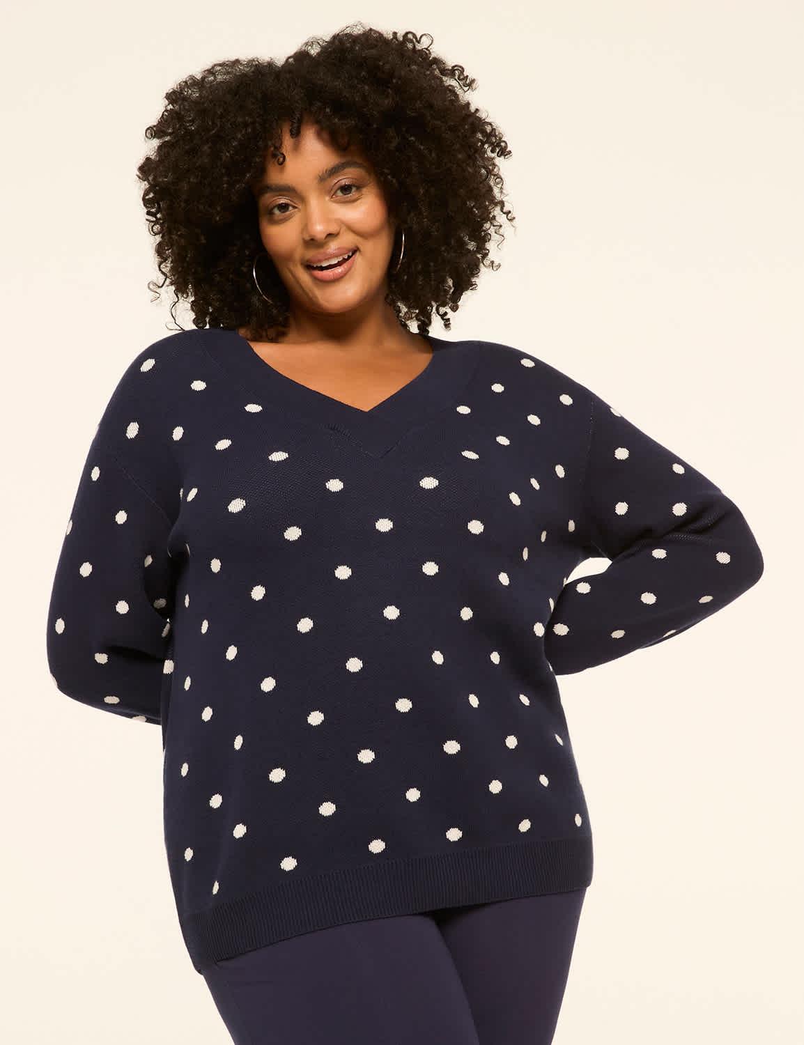 polka dot v-neck pullover sweater