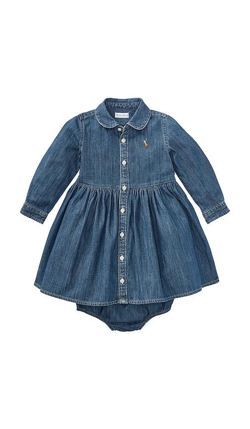 polo ralph lauren baby shirred denim shirtdress in blue. - size 12m (also in 6m, 9m, 18m)