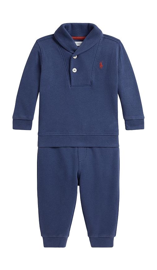 polo ralph lauren baby two piece set long sleeve estate rib knit funnel neck sweatshirt with jogger in navy. - size 12m (also in 3m, 9m)