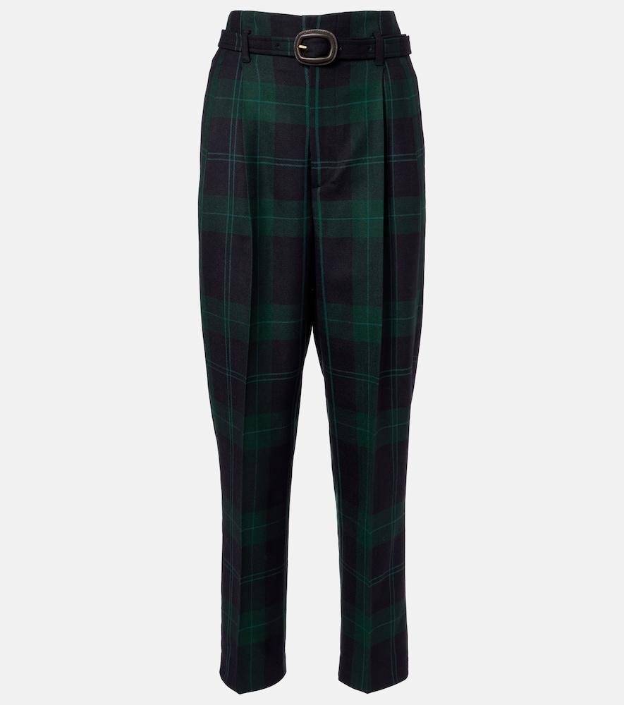 polo ralph lauren belted checked high-rise wool tapered pants