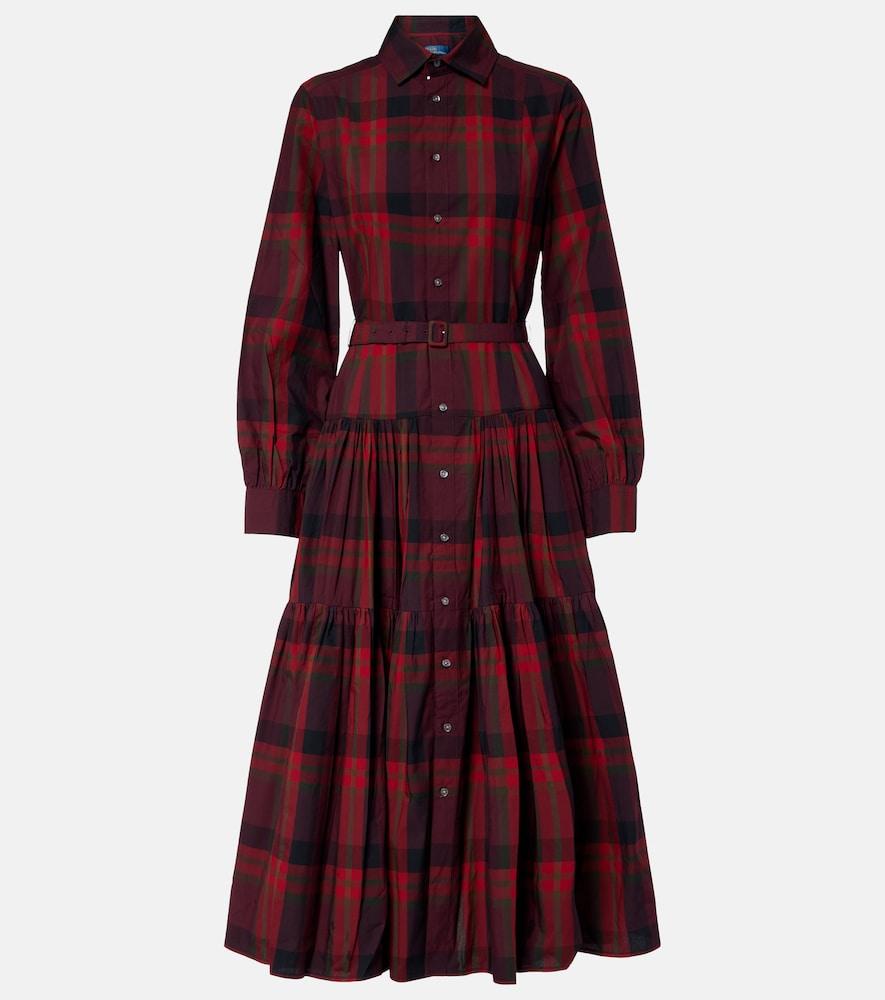 polo ralph lauren belted plaid cotton-blend shirt dress