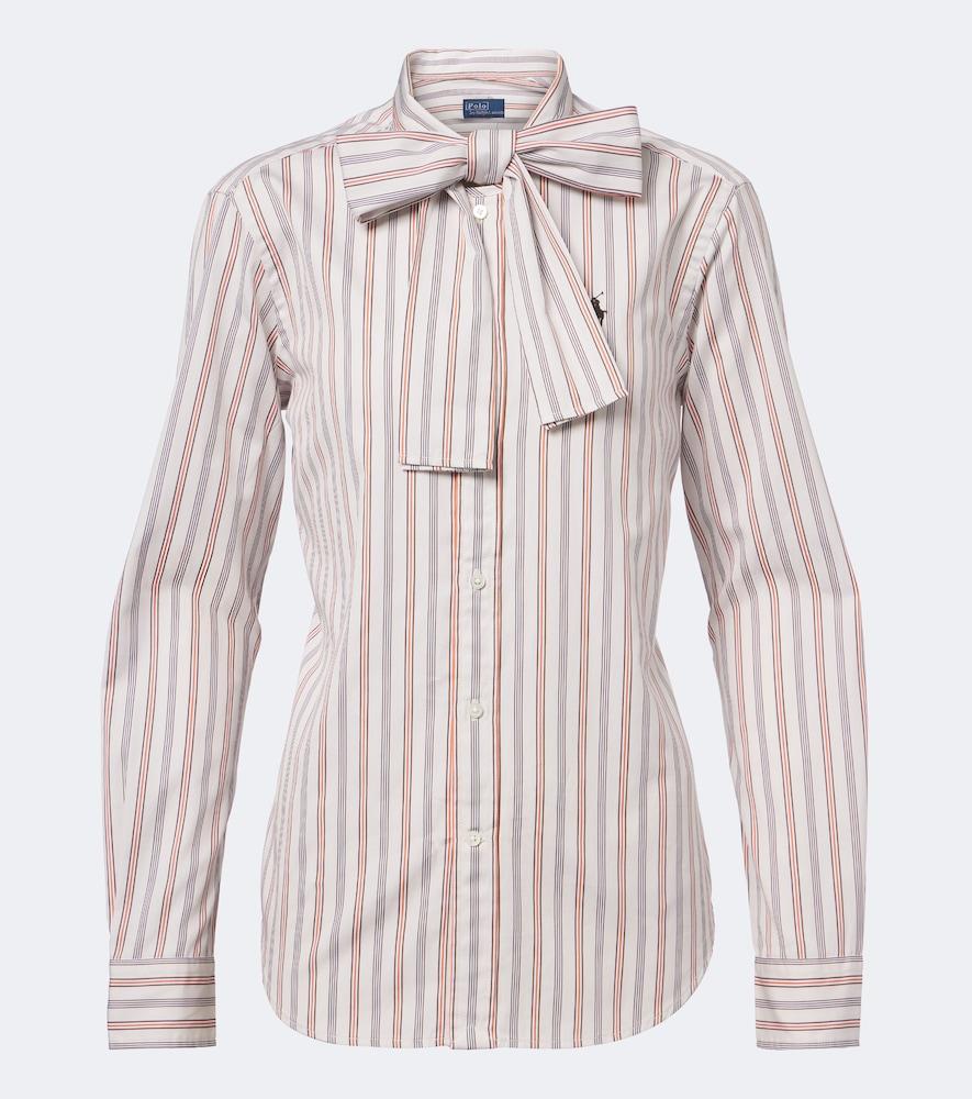 polo ralph lauren bow-detail striped cotton poplin shirt