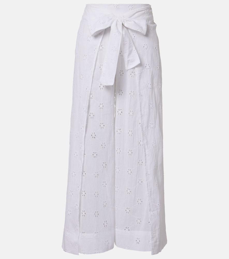 polo ralph lauren broderie anglaise cotton poplin wide-leg pants