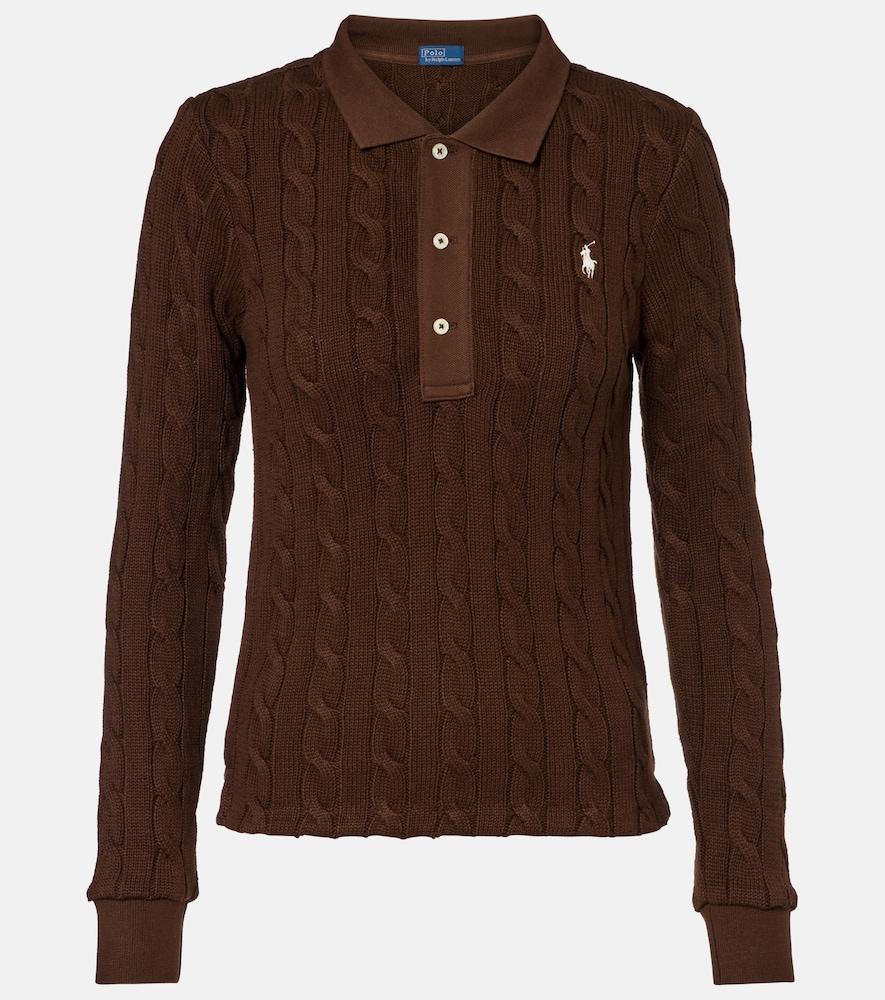 polo ralph lauren cable-knit cotton polo sweater
