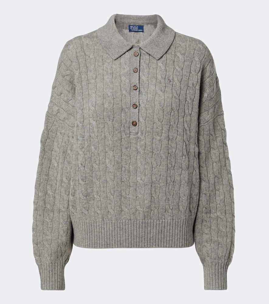 polo ralph lauren cable-knit wool and cashmere polo sweater