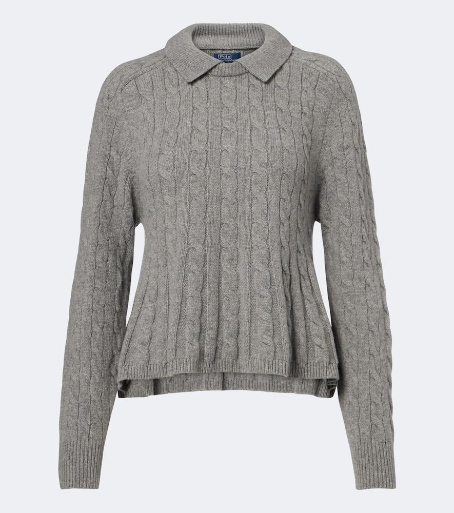 polo ralph lauren cable-knit wool and cashmere polo sweater