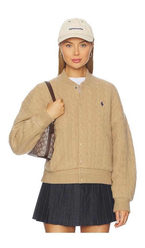 polo ralph lauren cable knit wool cashmere bomber jacket in beige. - size l (also in xl)