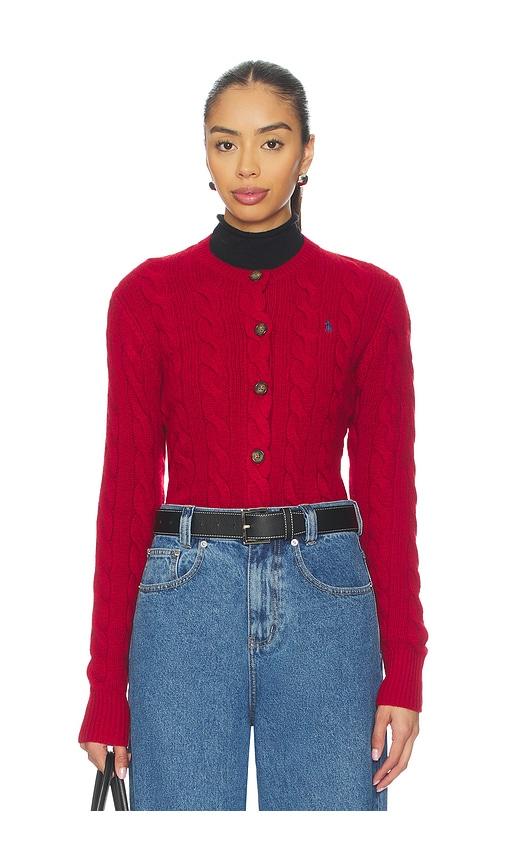 polo ralph lauren cable knit wool cashmere cardigan in red. - size s (also in xxs, xs)
