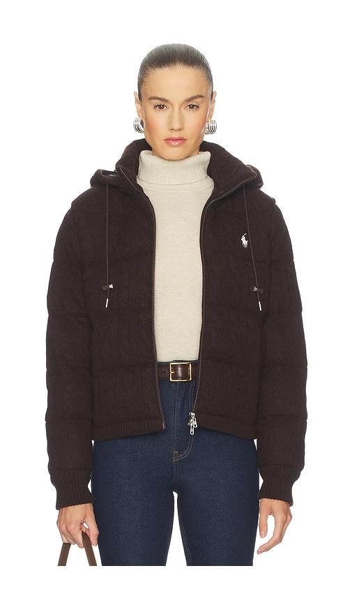polo ralph lauren cable knit wool cashmere quilted jacket in chocolate. - size m (also in xxs, xs, s)