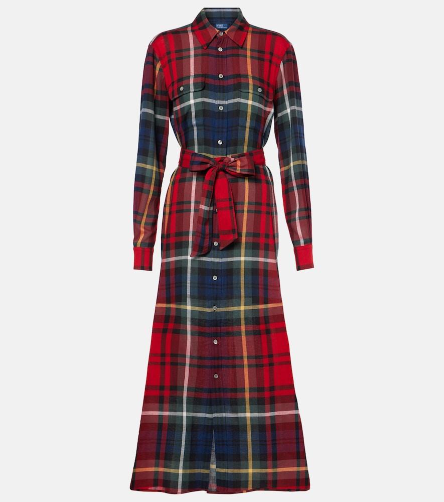polo ralph lauren checked cotton-blend shirt dress