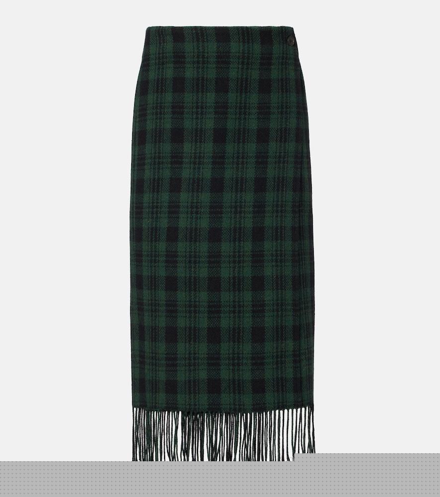 polo ralph lauren checked fringed wool-blend wrap skirt