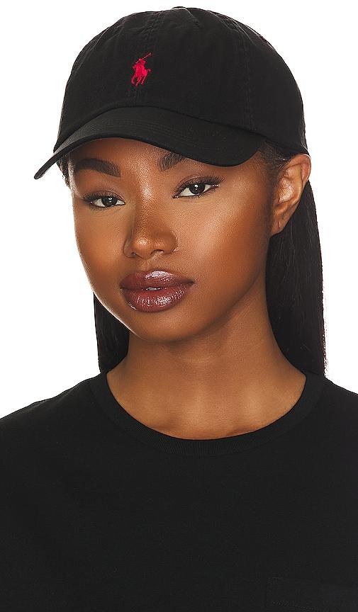 polo ralph lauren chino cap in black & red in black.