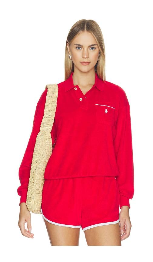 polo ralph lauren cotton terry long sleeve collared polo in red. - size l (also in xs, s, m, xl)