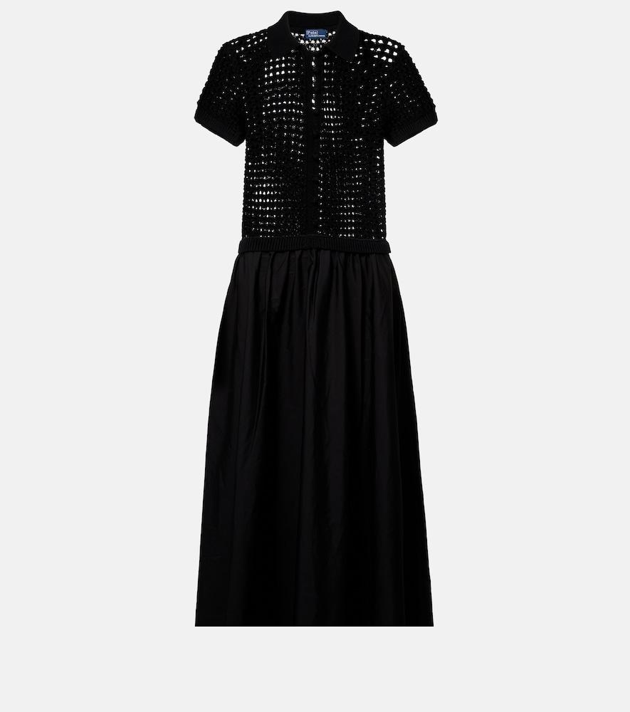 polo ralph lauren crochet-trimmed cotton poplin midi dress