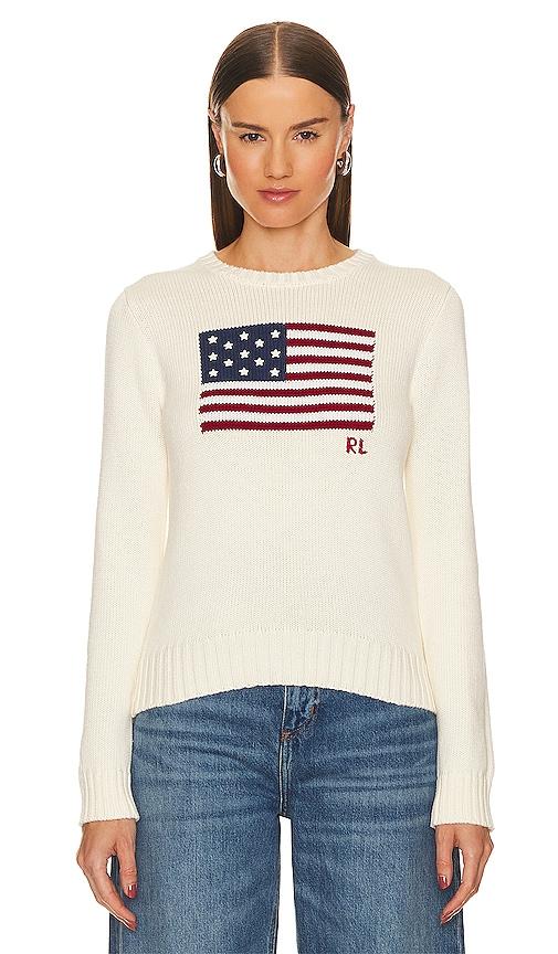 polo ralph lauren flag pullover in cream. - size xs (also in xxs)