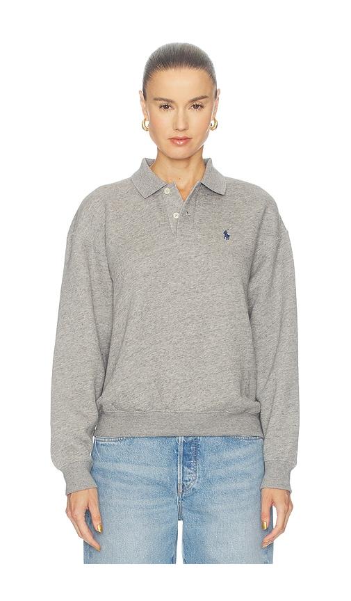 polo ralph lauren fleece polo long sleeve sweater in grey. - size l (also in xxs, xs, s, m, xl)
