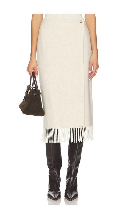 polo ralph lauren fringe herringbone wrap skirt in cream. - size 14 (also in 18)