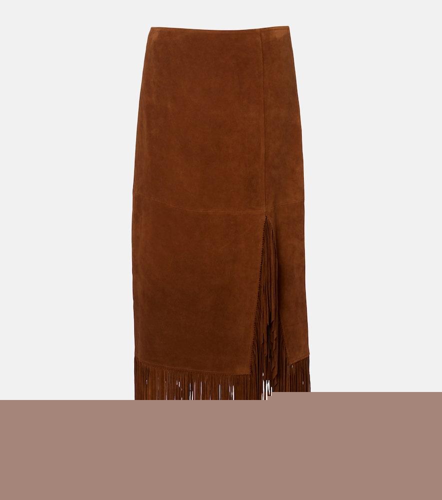 polo ralph lauren fringed suede midi skirt