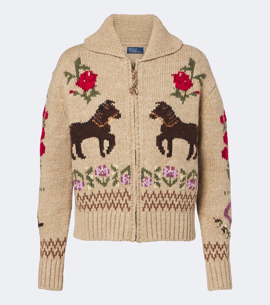 polo ralph lauren intarsia wool and cotton zip-up cardigan