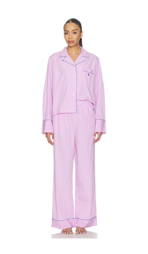 polo ralph lauren intimates core 23 pajama set with piping in pink. - size l (also in xxs, xs, xl)