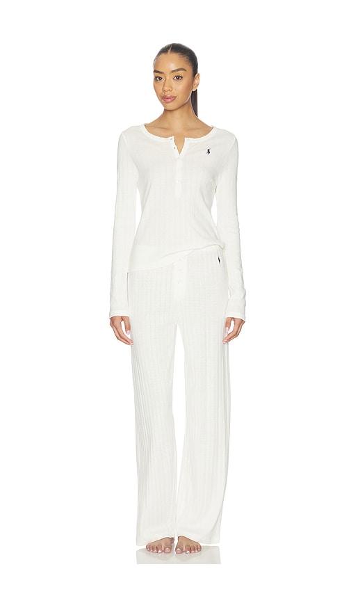 polo ralph lauren intimates henley & wide leg sleep set in cream. - size l (also in xl, xxl)