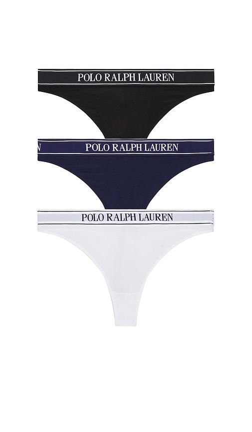 polo ralph lauren intimates midrise thong 3 pack in black,navy,white. - size l (also in xs, s, m)