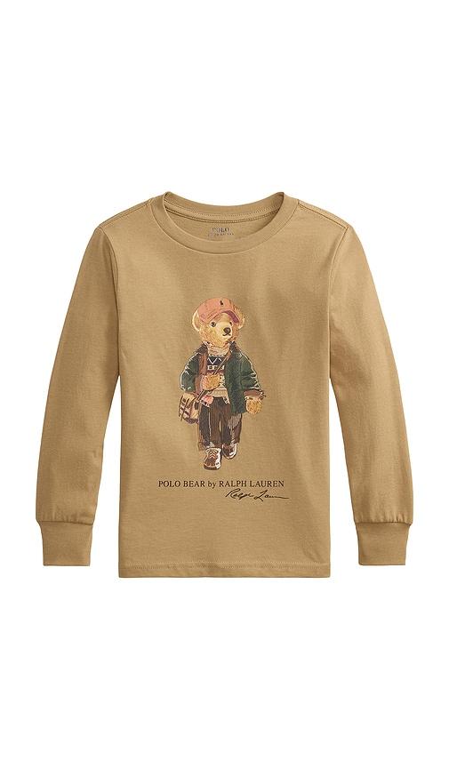 polo ralph lauren kids -sleeve jersey knit bear graphic crew neck t-shirt in tan. - size 2 (also in 3, 4, 5, 6, 7)