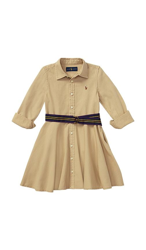 polo ralph lauren kids belted cotton chino shirtdress in tan. - size 3 (also in 4, 5)