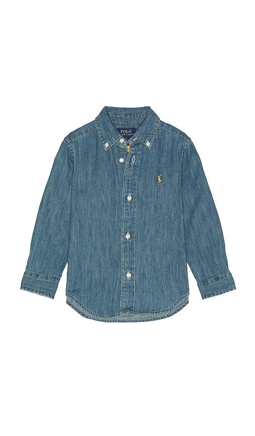 polo ralph lauren kids cotton chambray shirt in blue. - size 2 (also in 5, 7)
