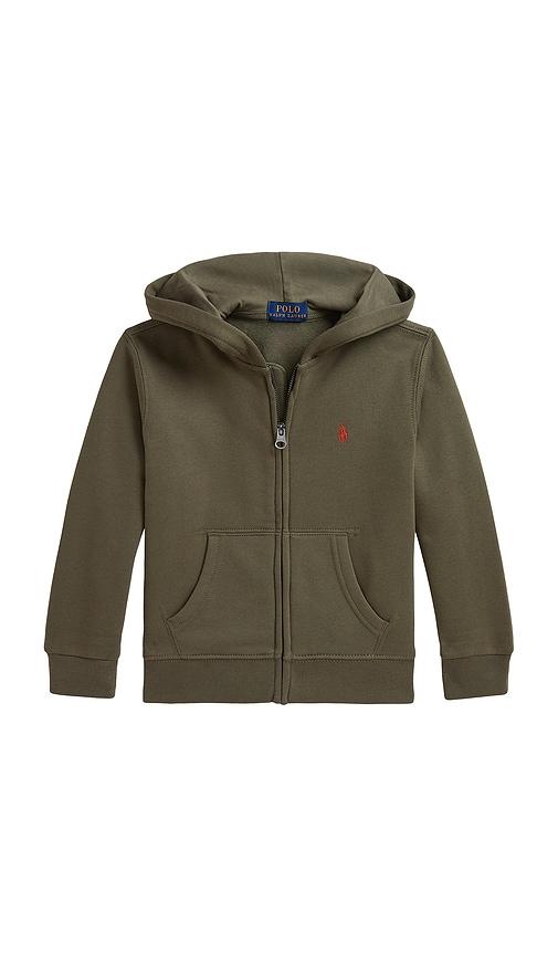 polo ralph lauren kids fleece full zip hoodie in olive. - size 2 (also in 6, 3, 4, 5)