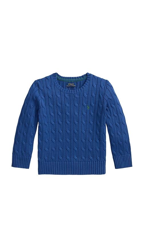 polo ralph lauren kids long sleeve cotton cable-knit crewneck sweater in blue. - size 3 (also in 6, 4, 5)