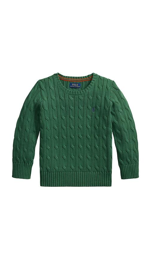 polo ralph lauren kids long-sleeve cotton cable-knit crewneck sweater in green. - size 2 (also in 6, 3, 4, 5)