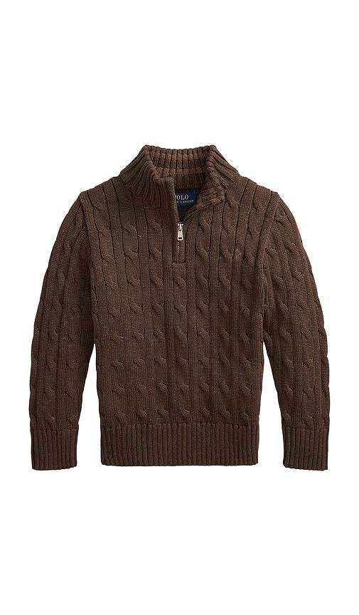polo ralph lauren kids long sleeve cotton cable knit half zip sweater in brown. - size 2 (also in 4, 5)