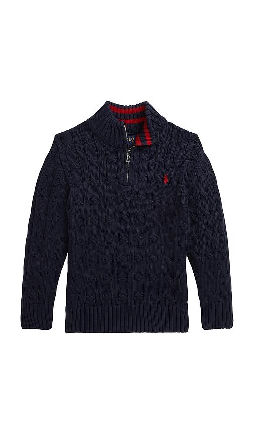 polo ralph lauren kids long sleeve cotton cable knit half zip sweater in navy. - size 2 (also in 6, 3, 4, 5, 7)