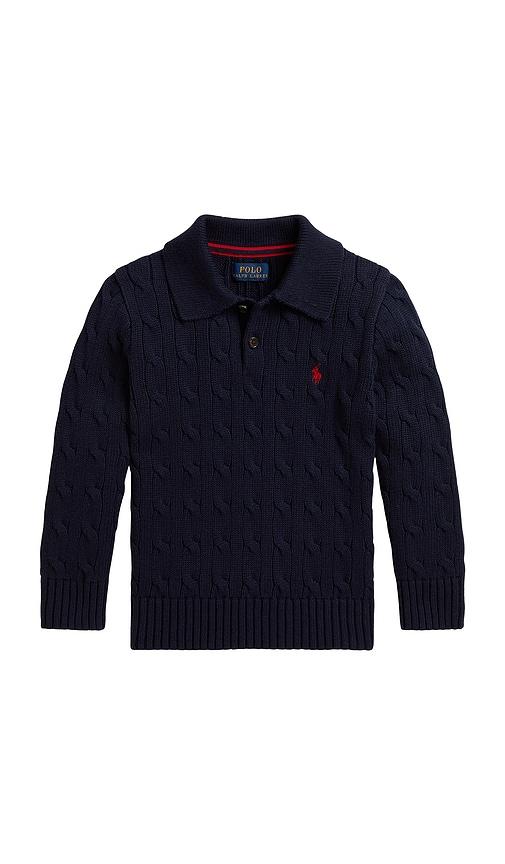 polo ralph lauren kids long sleeve cotton cable polo crewneck sweater in navy. - size 2 (also in 6, 3, 4, 5, 7)
