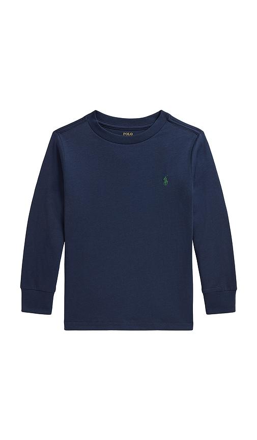 polo ralph lauren kids long sleeve cotton jersey crewneck t-shirt in navy. - size 2 (also in 4, 5, 7)