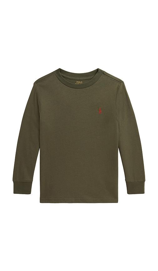 polo ralph lauren kids long sleeve cotton jersey crewneck t-shirt in olive. - size 2 (also in 6, 3, 4, 5, 7)